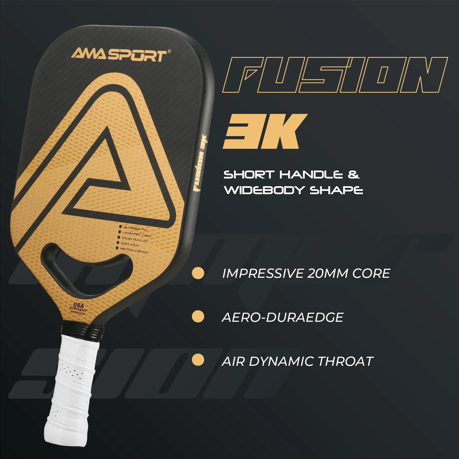 AMA SPORT Pickleball Paddle USAPA Approved Shovels Carbon PP Honeycomb Core for Aggressive and Controlled Drives