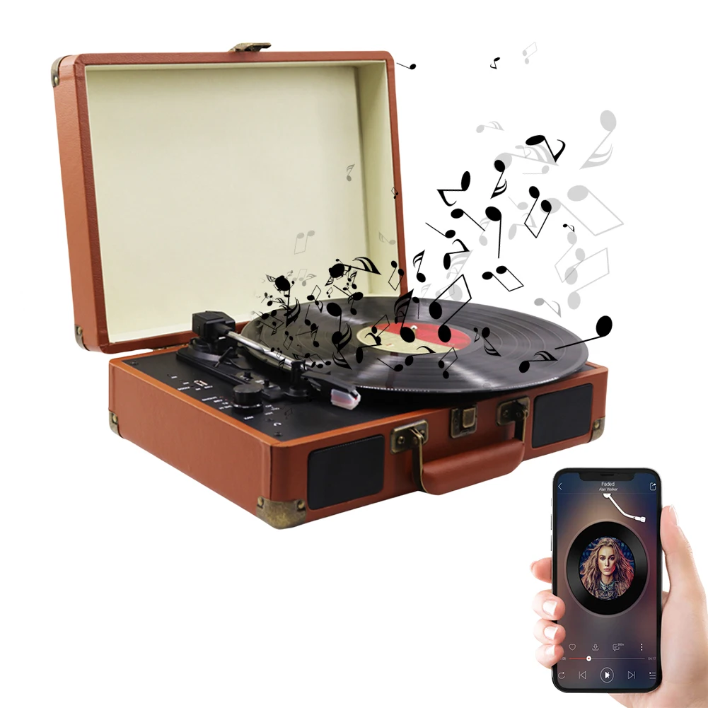 Retro Vinyl Record Player Bluetooth-Compatible Turntable Record Player 33/45/78RPM Phonograph for Entertainment