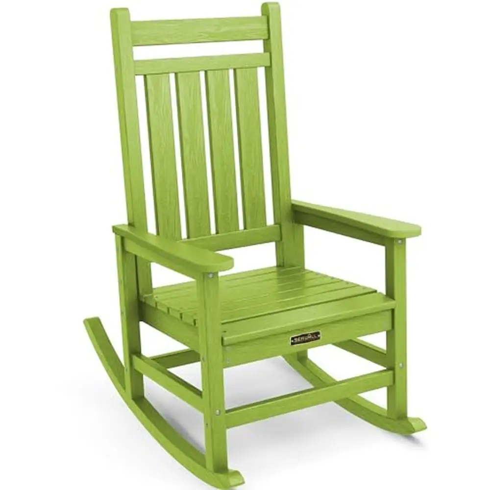 Outdoor Rocking Chair Adults All Weather Resistant Porch Rocker Garden Ergonomic Backrest High Density Polyethylene Lime