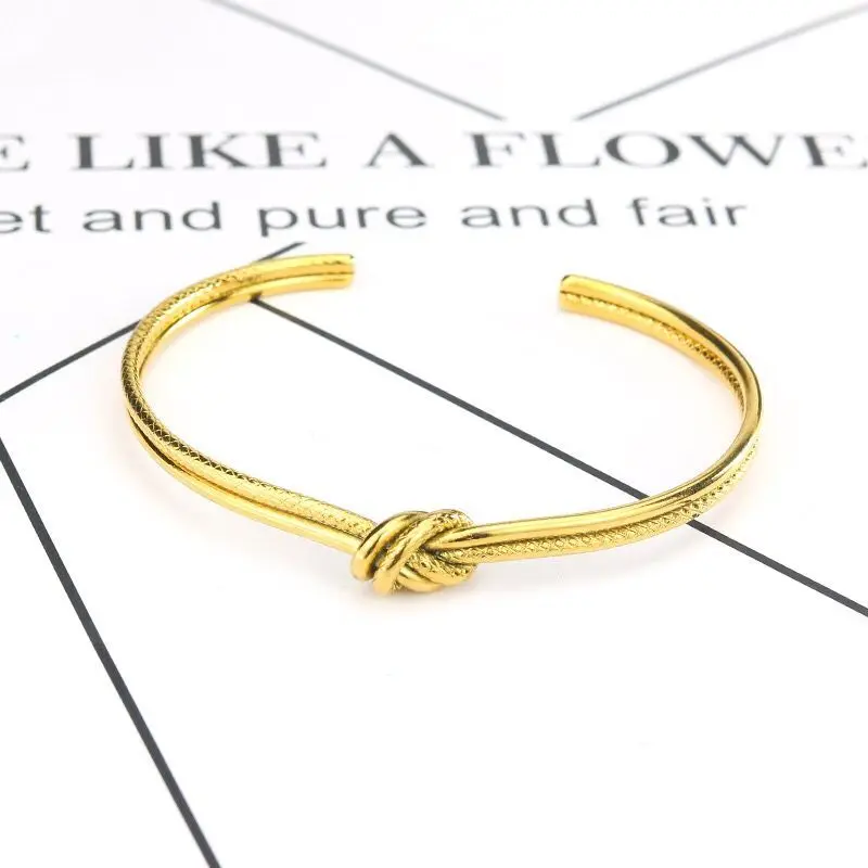 Wholesale Jewelry-- titanium steel 2 line Knot Bangle for Women Europe Fashon 2 Gold Color 3