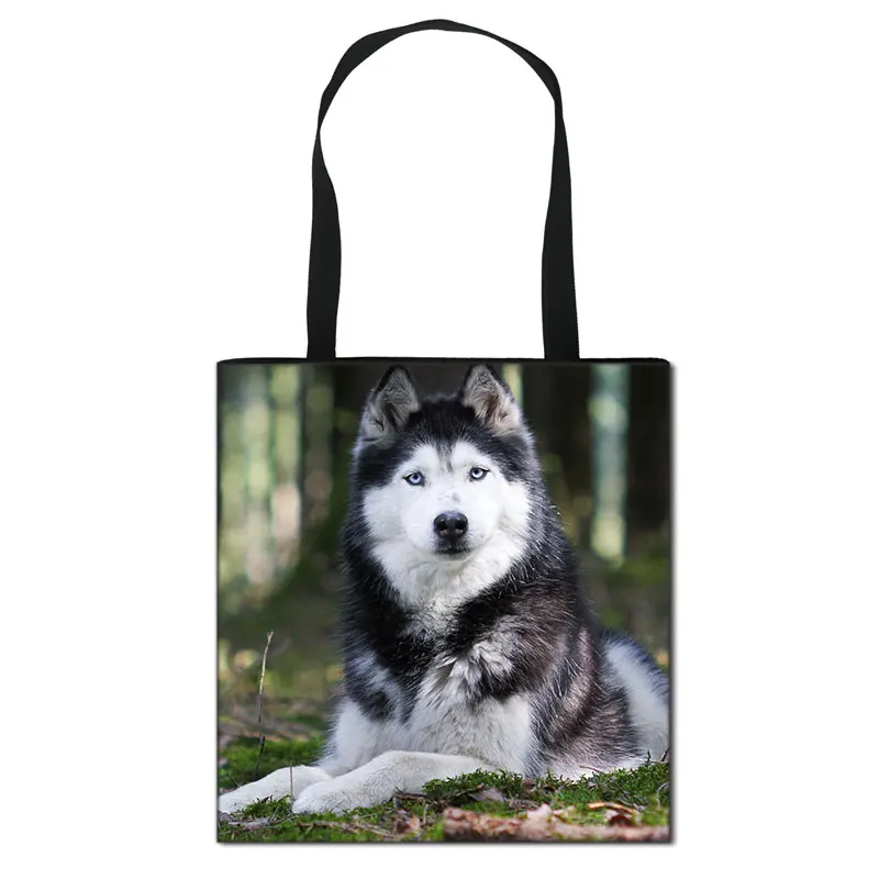 German Shepherd / Boston Terrier / Bulldog / Husky Dog Causal Totes Bag Women Handbag Ladies Shoulder Bags Canvas Shopping Bag 