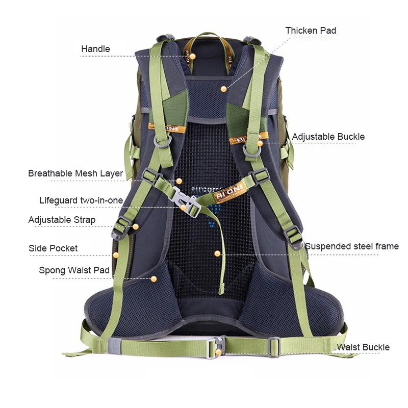 Camping Sports Backpack 35L Climbing Mountaineering Backpack with Raincover Large Laptop Gym Bag Bicycle Daypack for Male Female
