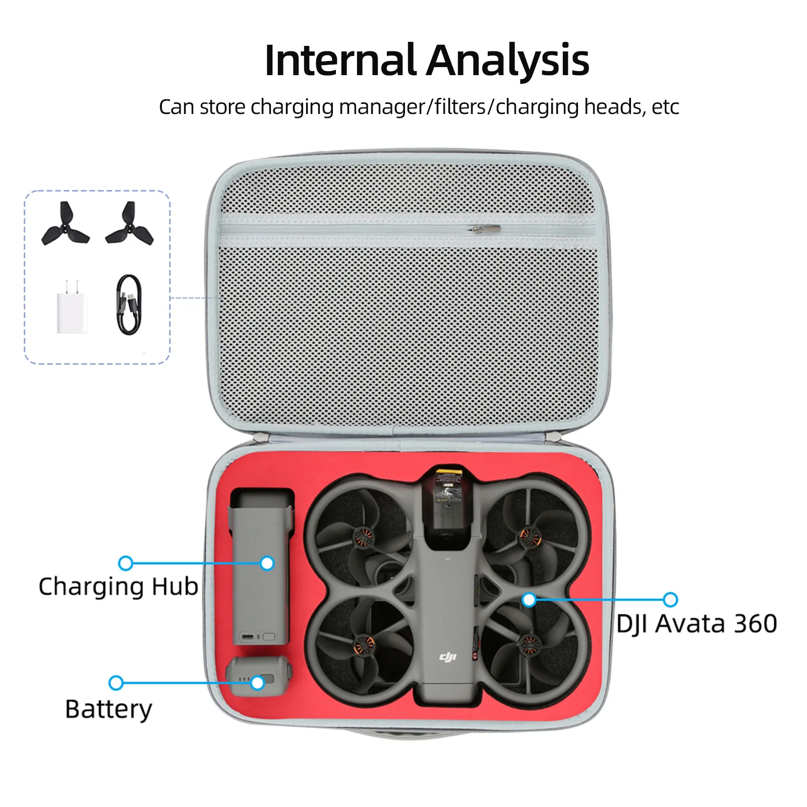 DJI 아바타 360용 PU 가죽 케이스, 방수 및 충격 방지 보관 가방 (손잡이 및 후크 포함), 플라이 모어 콤보용 방진 여행용 박스
