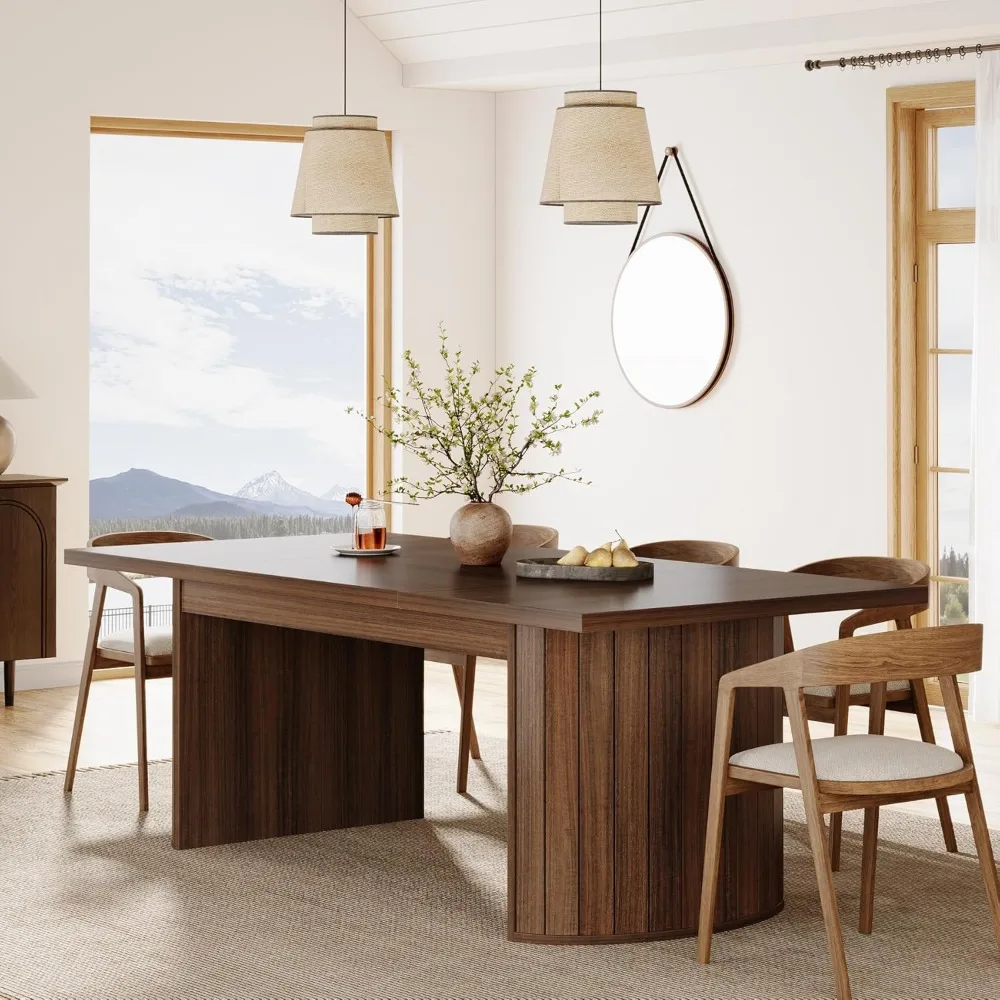 78.7" Extra Long Dining Table for 6-8 People, Large Farmhouse Kitchen Table with Wooden Tabletop, Rustic Style Rectan 6
