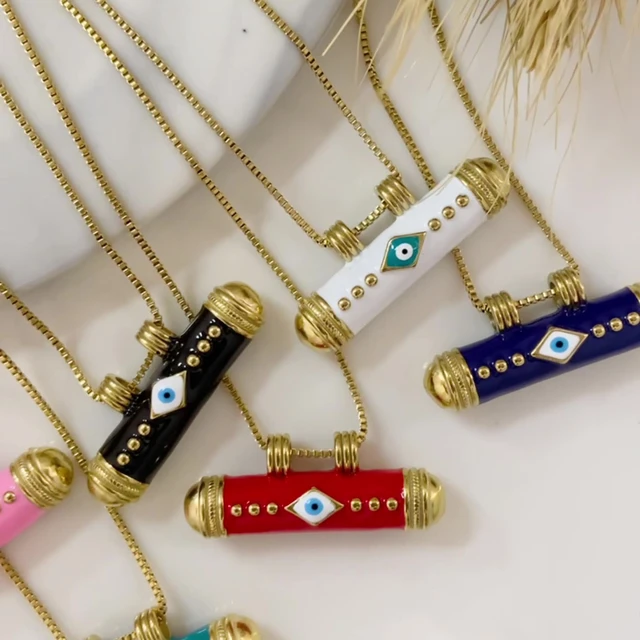 2023 mode Halskette Gold Farbe Zylinder Evil Eye Emaille Charms Für Frauen  Partei Schmuck Geschenk 40cm(15 6/8 ) lange, 1 Stück - AliExpress