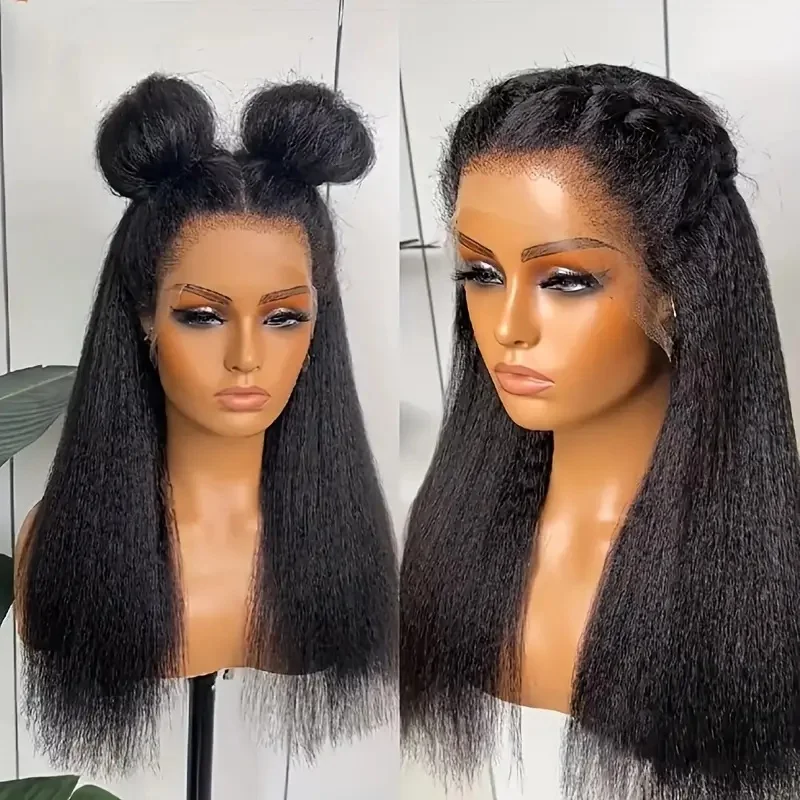 Kinky Straight 360 Lace Front Wigs Human Hair invisi strap Brazilian 40 Inch Yaki Straight V Part Wig Human Hair Wig Preplucked 2
