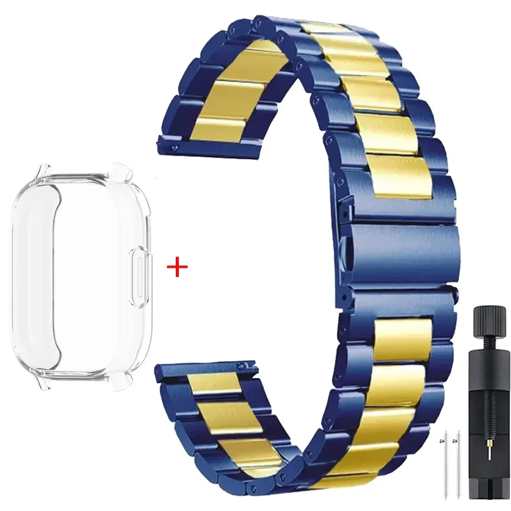 Luxury Metal Strap with TPU Soft Case for Premium Smartwatches - Stainless Steel Watchband Correa