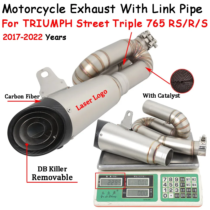 

For TRIUMPH STREET TRIPLE 765 765S/R/RS 17 - 22 Motorcycle Exhaust Modify 51mm Catalyst Delete Link Pipe Moto Muffler DB Killer