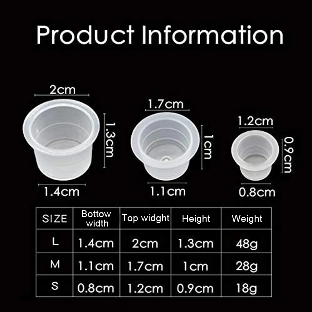 Disposable Tattoo Ink Cups 100pcs S/M/L Disposable Tattoo Ink Cups Plastic Pigment Clear Holder Container Caps Tattoo Permanent Makeup Microblading Supply