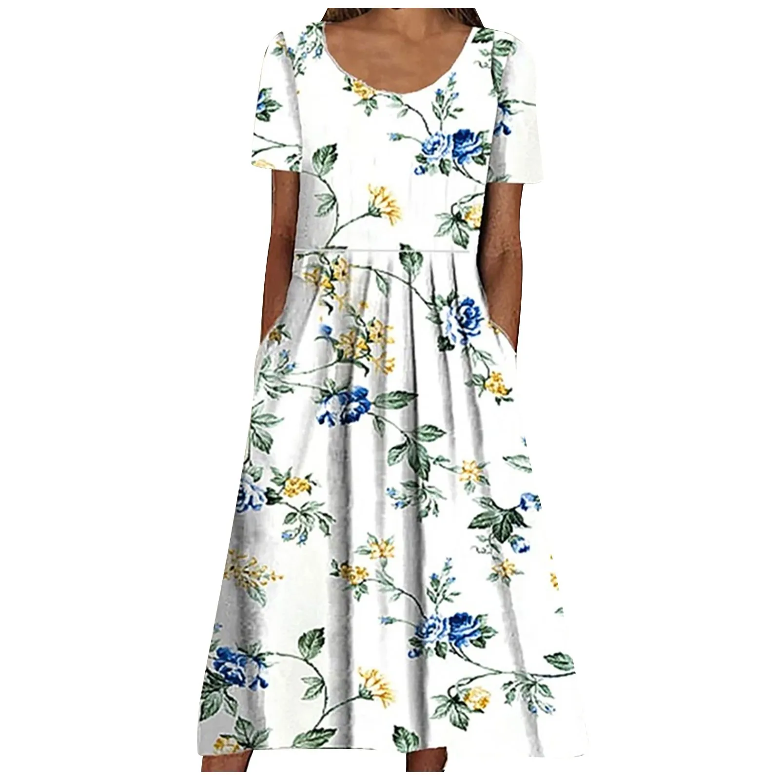 

Dress for Women O Neck Pocket Casual Print Maxi Dresses For Women Short Sleeve Loose Beach Party Dress Boho 2023 Summer