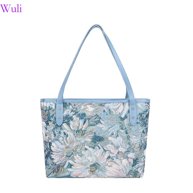 

Повседневная Женская Холщовая Сумка через плечо большой вместимости, Студенческая классная сумка с масляной живописью, сумки с ручками, повседневный клатч