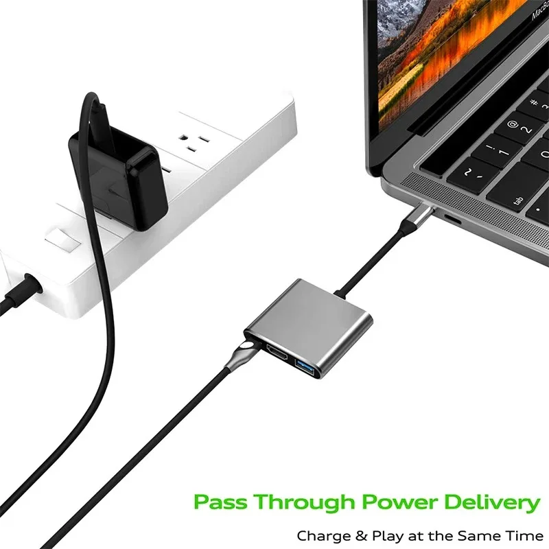 USB C Hub 3-in-1 Type C to HDMI 4K PD Fast Charge Docking Station Adapter Splitter for MacBook Phone PC Computer Accessories