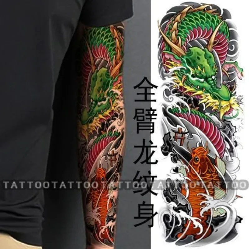 Tattoo Sticker Punk Temporary Tattoos for Women Man Full Arm Koi Carps Fake Tattoo Art Waterproof