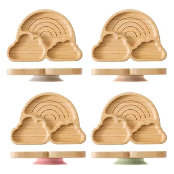 Baby Bamboo Wooden Tableware Set with Silicone Suction 1
