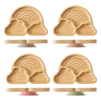 Baby Wooden Tableware Set Could Bamboo Wooden Plate Bowl Silicone Suction Wooden Handle Fork Spoon for Children Feeding Supplies 1