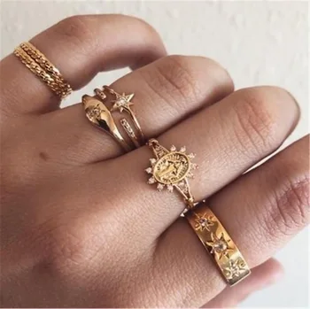 7pcs Retro Octagonal Star Stacked Rings Set Holiday Jewelry Accessory for Women Fashionable Stackable Ring Collection 1
