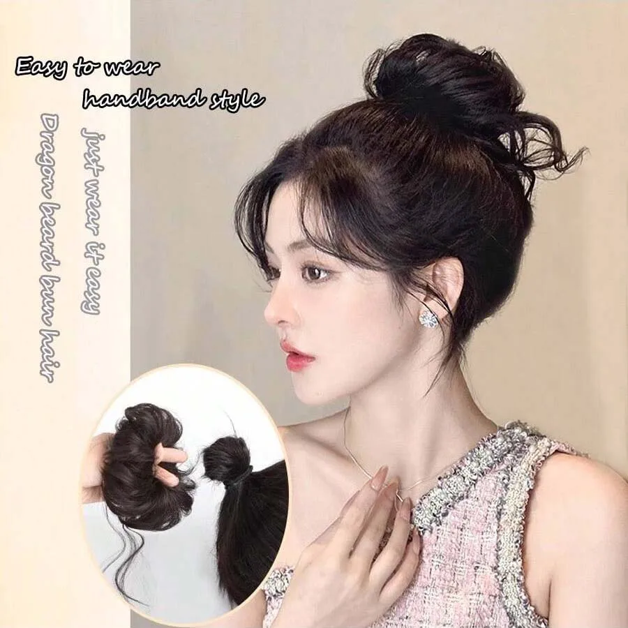 합성 드래곤 비어드 볼 시뇽 헤어밴드 자연스러운 풍성한 인조모 로우 타이 골드 플레이트 헤어 플라워 버드 하이 스컬