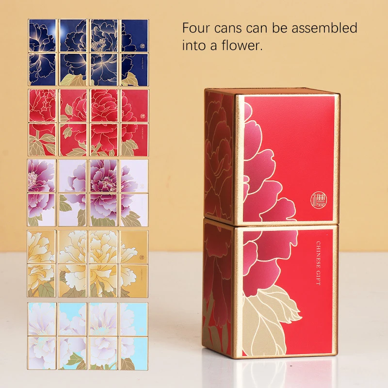 Square Tea Storage Organizer Black Tea Green Tinplate Airtight Jar Packaging Box 100g