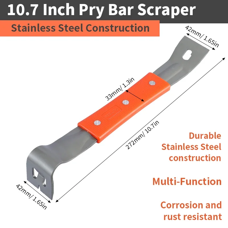 Pry Bar Stainless Steel Nut Crowbar with M4-M6 Hexagon Socket and Wrench Angle Head Nail Puller for prying lifting pulling