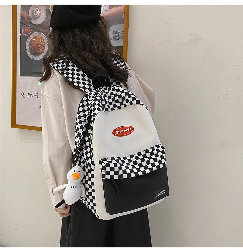 DCIMOR Fashion Plaid Waterproof Nylon Women Backpack Female Portable Travel Bag Teenage Girl Big Schoolbag Kawaii Book Mochila