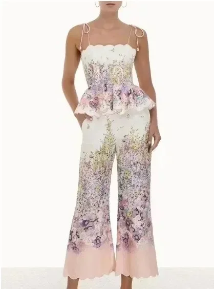 2024 Cute Flared Cropped Pants Suit, Australian European and American Style, Summer, New, 2024 Dress for Women Two Piece Set
