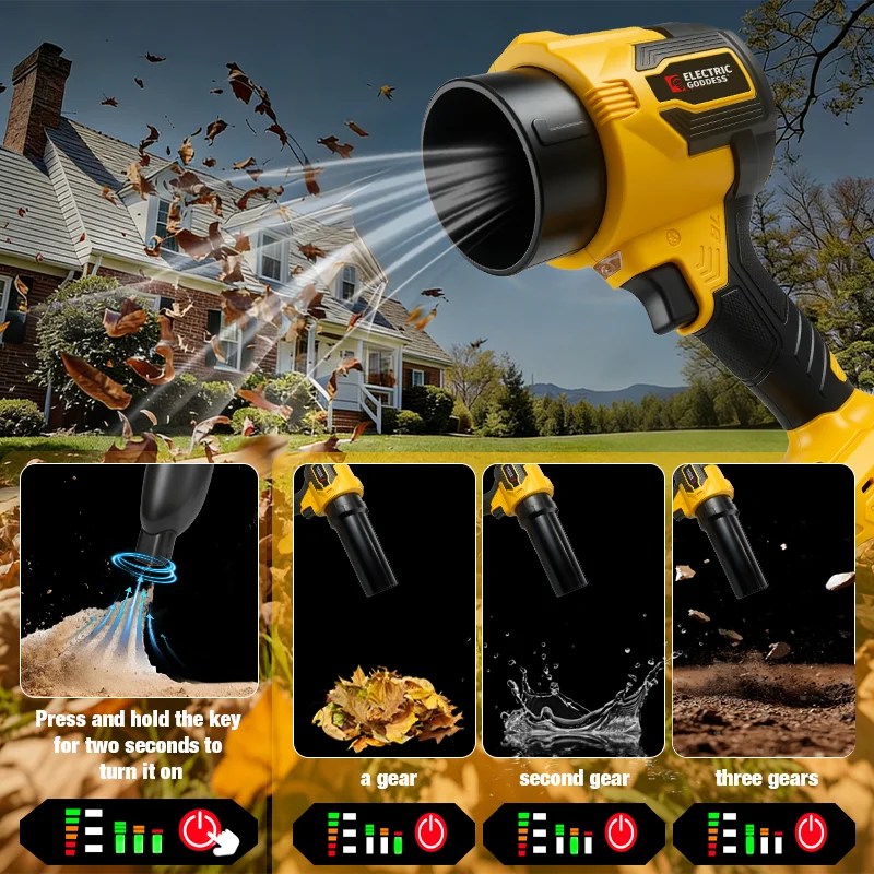 전기 여신 3200W 브러시리스 전기 터보 블로워 제트 팬 350000RPM 휴대용 송풍기 듀얼트 20V 배터리 호환