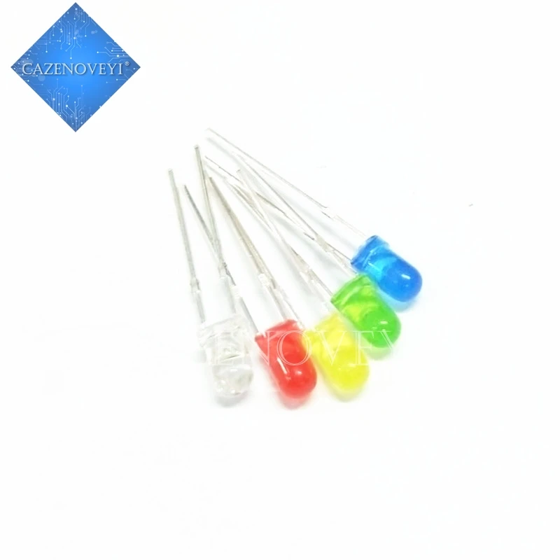 

100pcs/lot 3mm LED Diode 3mm round head fog red/yellow//green/blue led kit