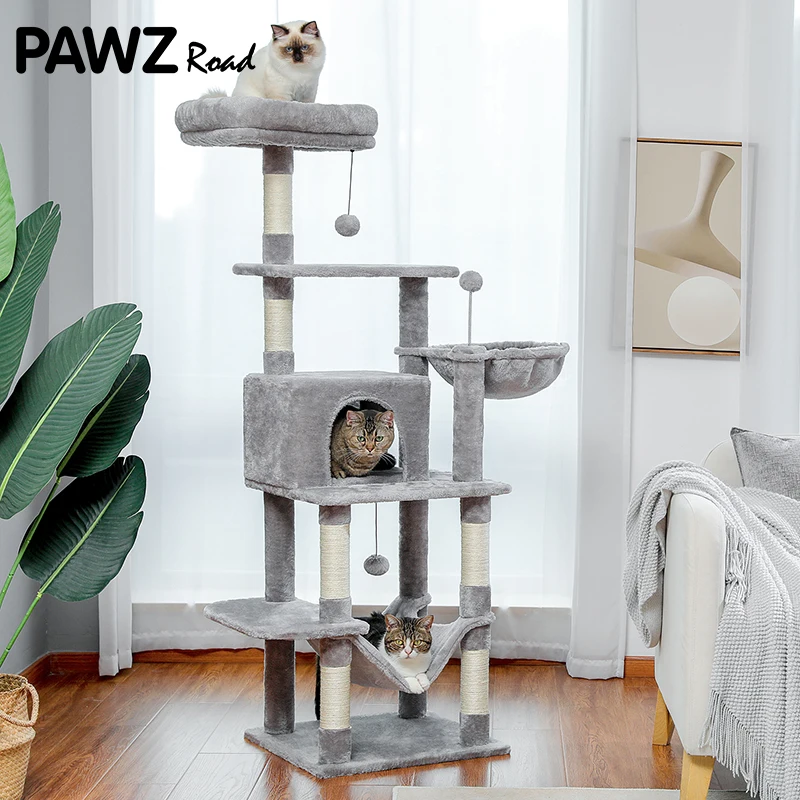 

H150CM Cat Tree with Scratching Posts Deluxe Kitten Play House with Condo Large Hummock Nest Natural Sisal Kitty Climber Tower