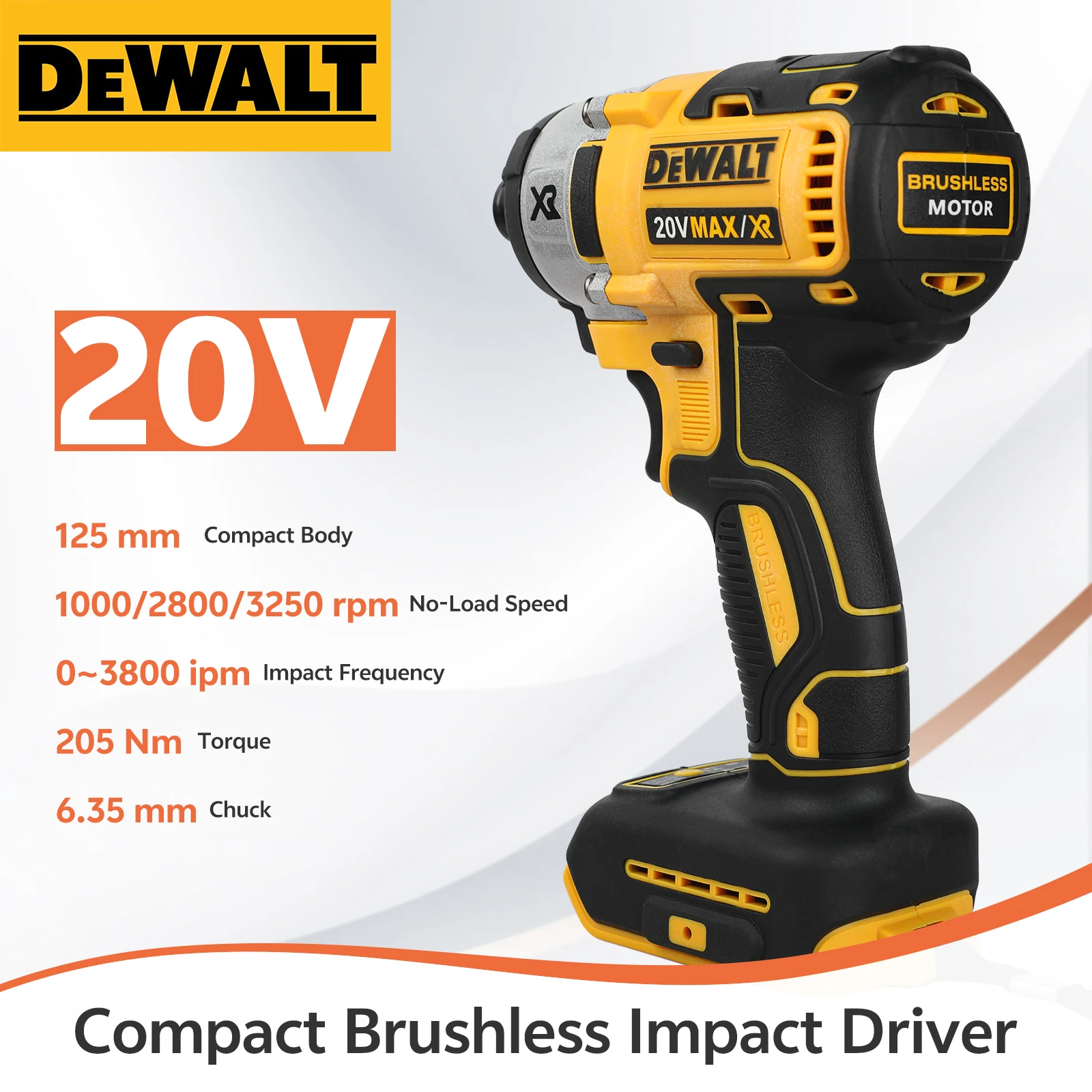 디월트 DCF887 20V 무선 브러시리스 임팩트 스크루드라이버, 속도 조절 가능 전동 공구 (리튬 배터리 포함)