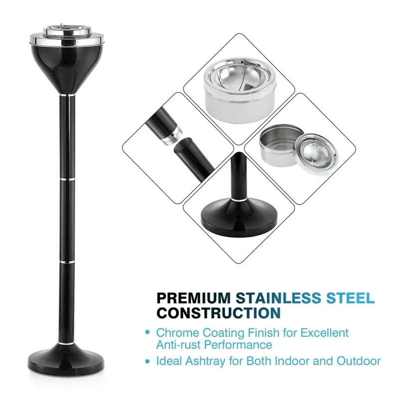 

Adjustable Floor Standing Ashtray with Lid Outdoor Windproof Push Down Floor Stand Ashtray for Cigarettes KTV Office Home Toilet