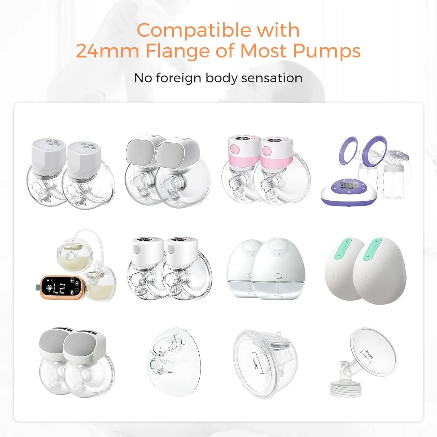 Flange Inserts Compatible with Momcozy M5/M6/S12 Pro/S9 Pro/V1/V2,Spectra,Medela,Elvie, Willow,Lansinoh,24mm Breast Pump Parts