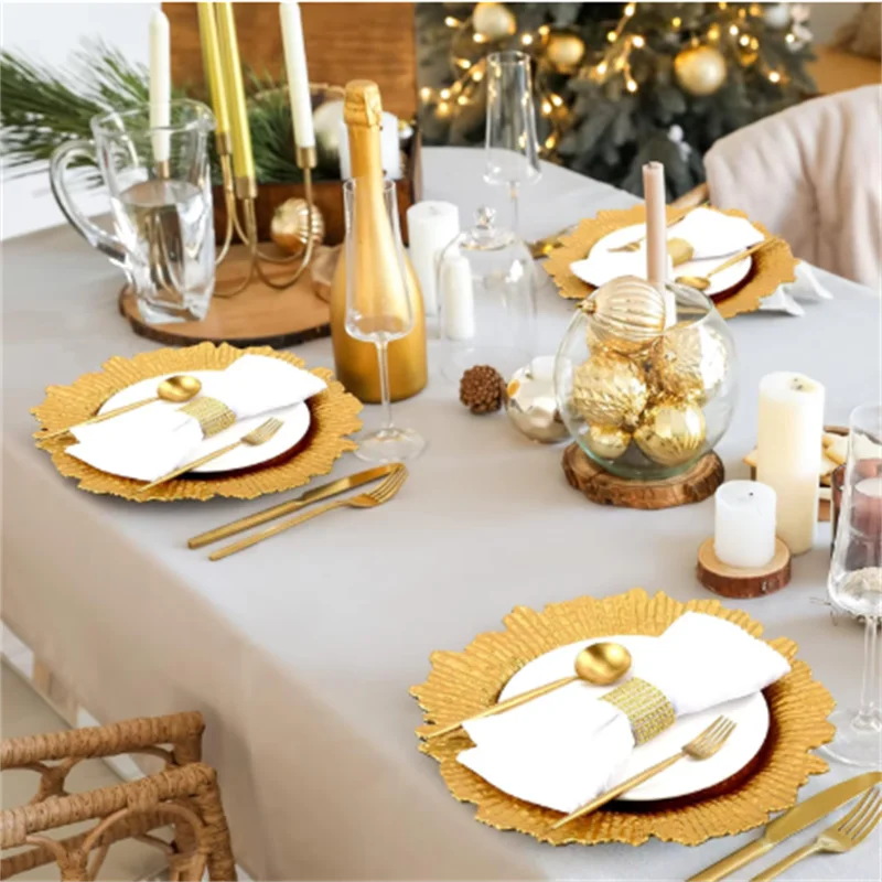 50Pcs Charger Plates, Round Gold Salad Reef Plate for Dinner Plates,Wedding,Party Elegant Decoration 4