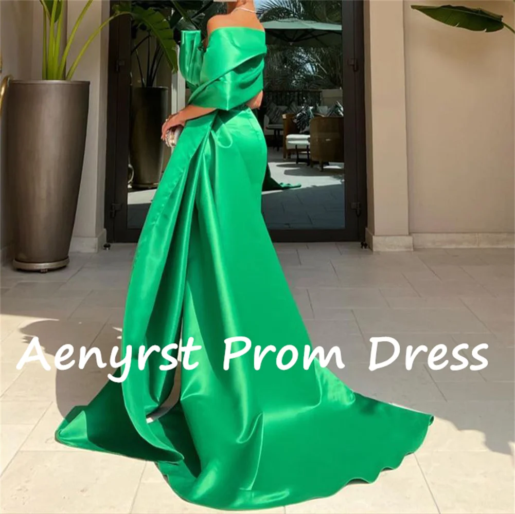 Aenryst Strapless Pleated Mermaid Evening Dresses Satin Sleeveless Cape Prom Dress Ankle Length Party Gown For Women Custom Made