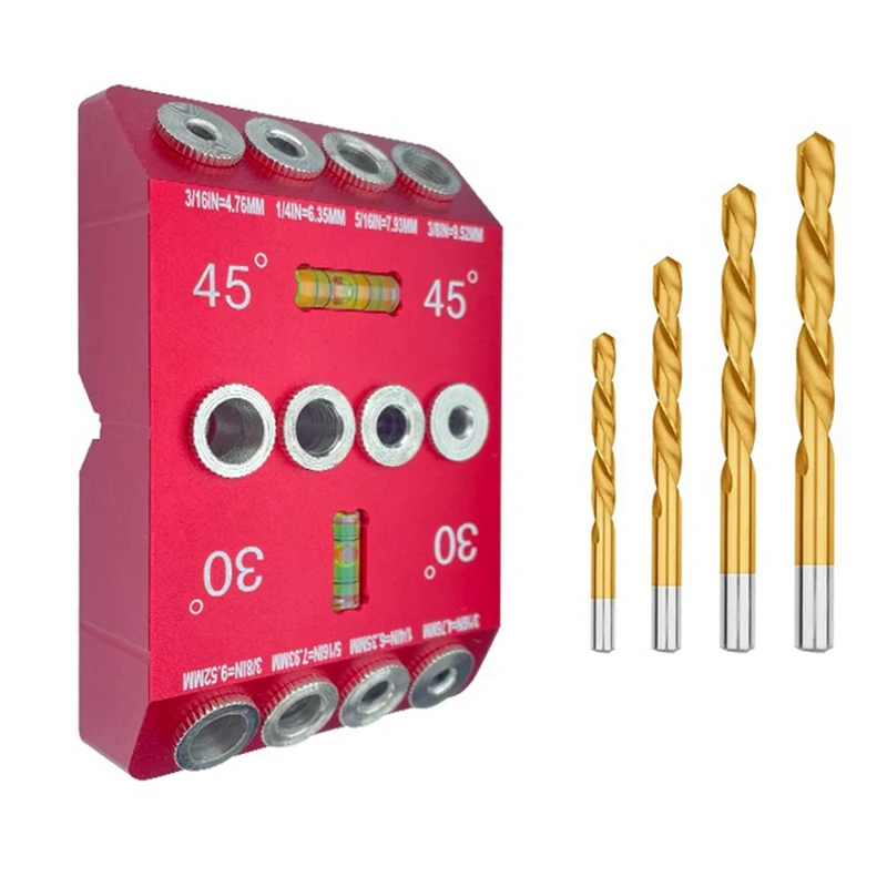 

30 45 90 Degree Angle Drill Guide Jig Drill Guide With 4 Bits, 4 Sizes Drill Jig Kit For Angled And Straight Holes