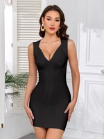 Robe de soirée moulante BEAUKEY de luxe, sexy, à décolleté plongeant en V, à rayures, mini, pour célébrités, en tricot élastique 1