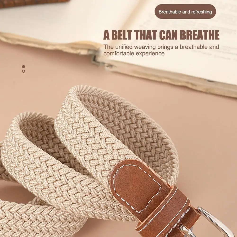 

120-130cm Casual Knitted Pin Buckle Men Belt Woven Canvas Elastic Expandable Braided Stretch Belts For Women Jeans Female B G2E6