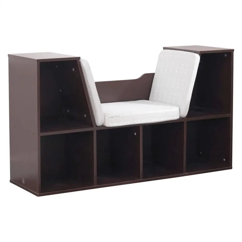 Wooden Bookcase Kids with Reading Nook 6 Shelves Cushioned Seating Storage Solution Ideal Playroom Organization 2