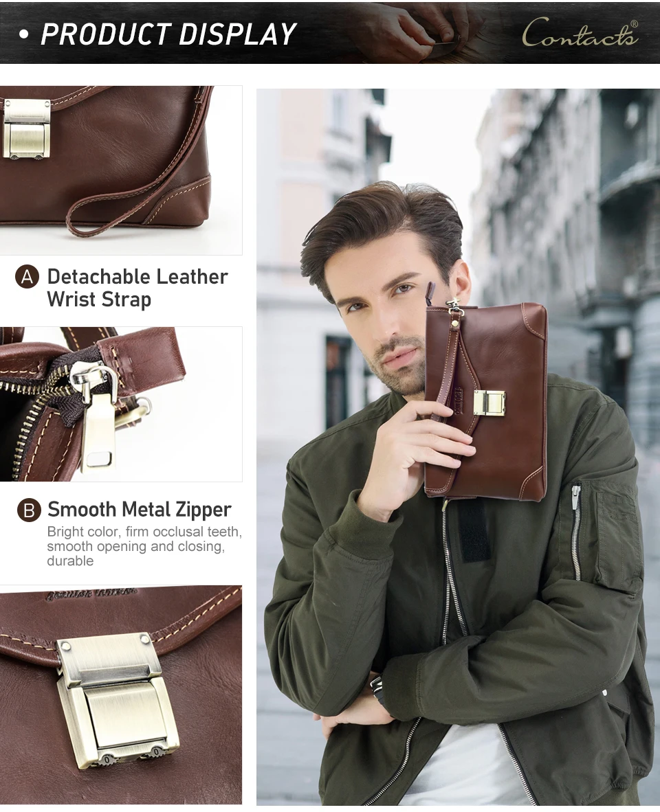 CONTACT'S Echtes Leder Männer Kleine Umhängetasche Passwort Lock Design Vintage Schulter Sling Telefon Tasche Männliche Kupplung Handtasche – Detail 14