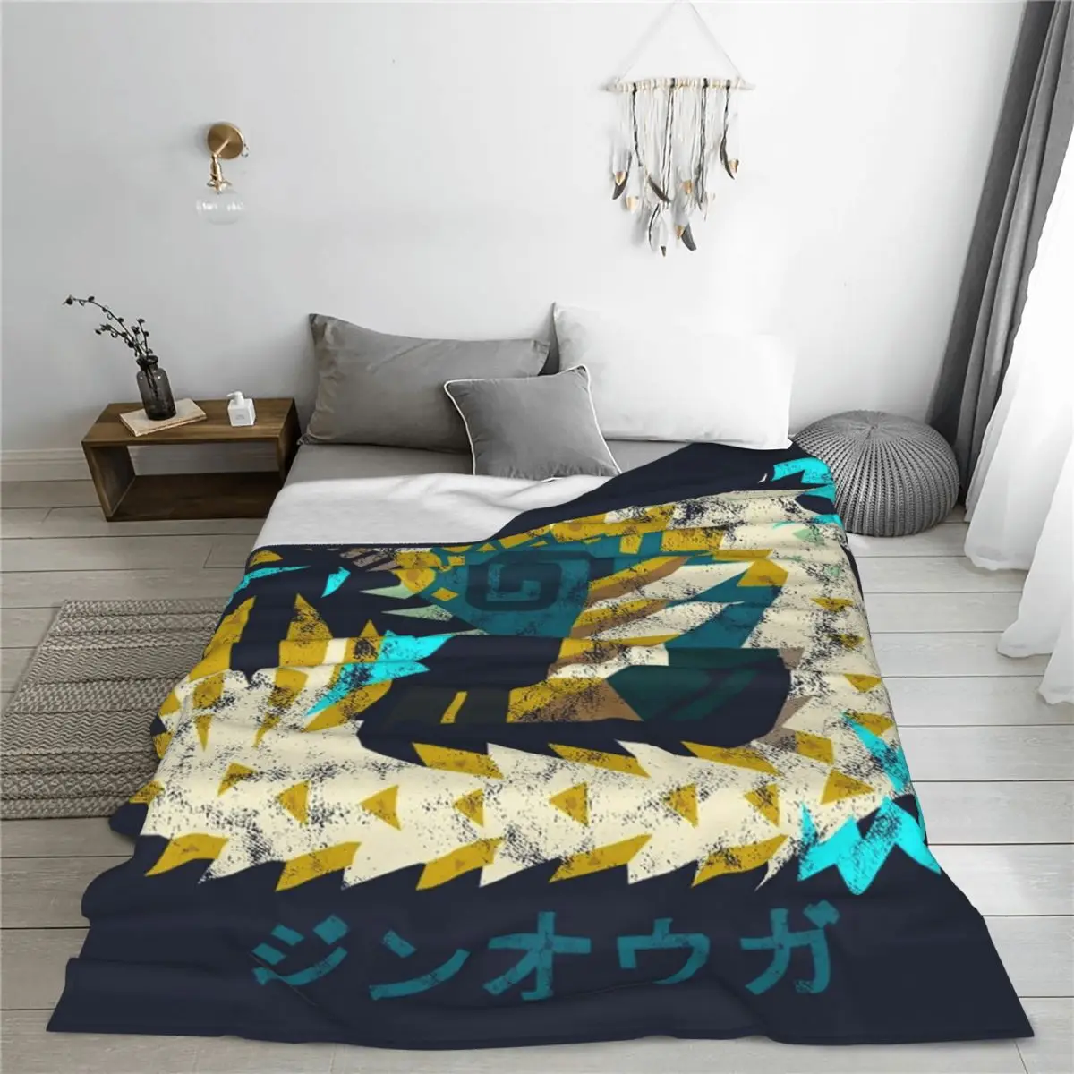 Monster Hunter World Iceborne Zinogre Kanji Blanket Fleece Super Soft Sofa Throw Blankets For Home Travel Throws Bedspread Quilt 4