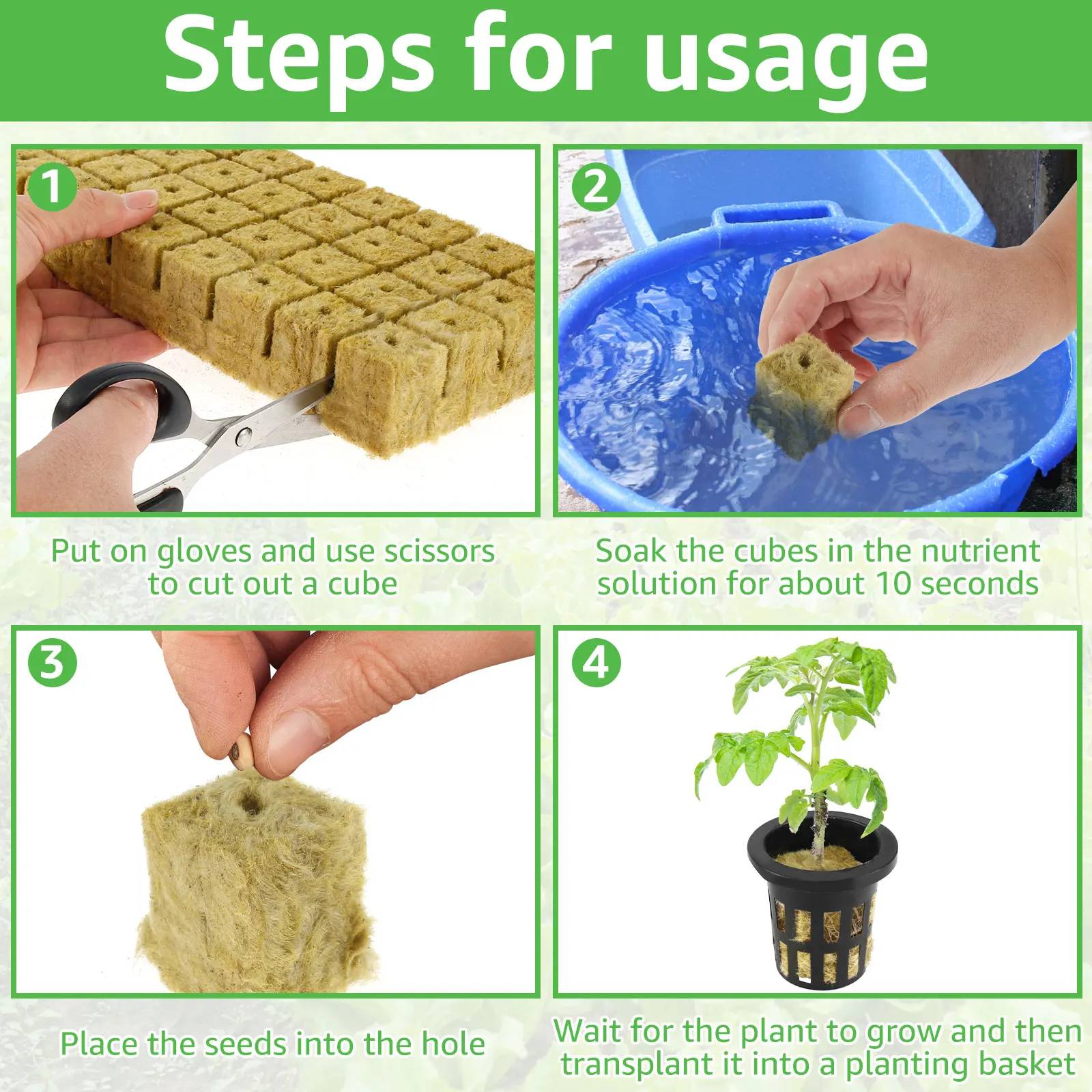 Hydroponic Grow Media Cubes Hydroponics Growing Kit Hydroponic Garden Kit Hydroponic Plant Kits 72 Set Rock wool Cubes for Hydroponics 1.5inch Rock Wool Planting Cubes Absorption Hydroponics Mesh Net Cup Kit for Home