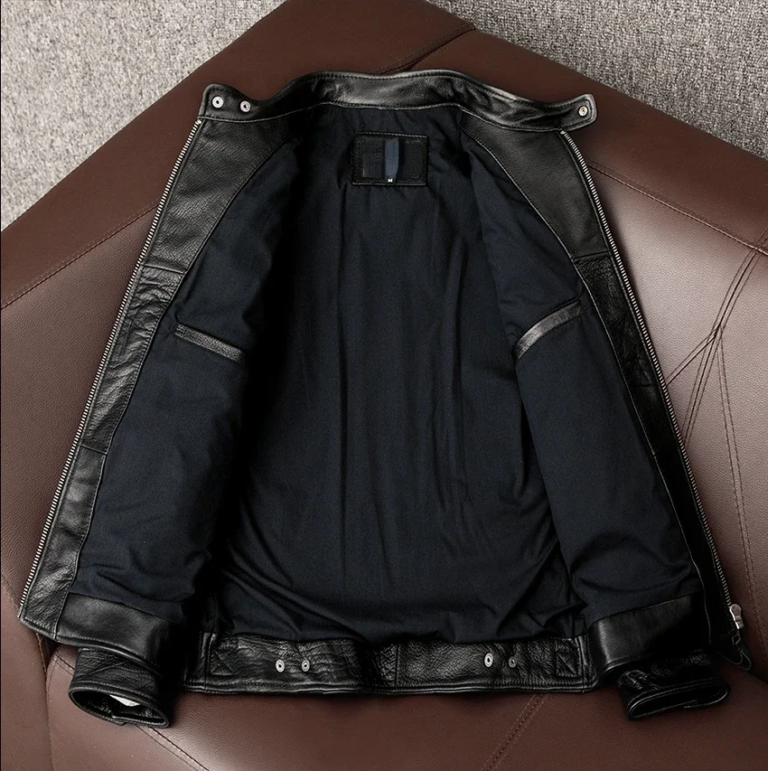 Description Picture 6 of itemMen's Spring Jacket Motorcycle Jackets Man Genuine Leather Blazer Slim Fashion Biker Coat Cowhide Male Clothing