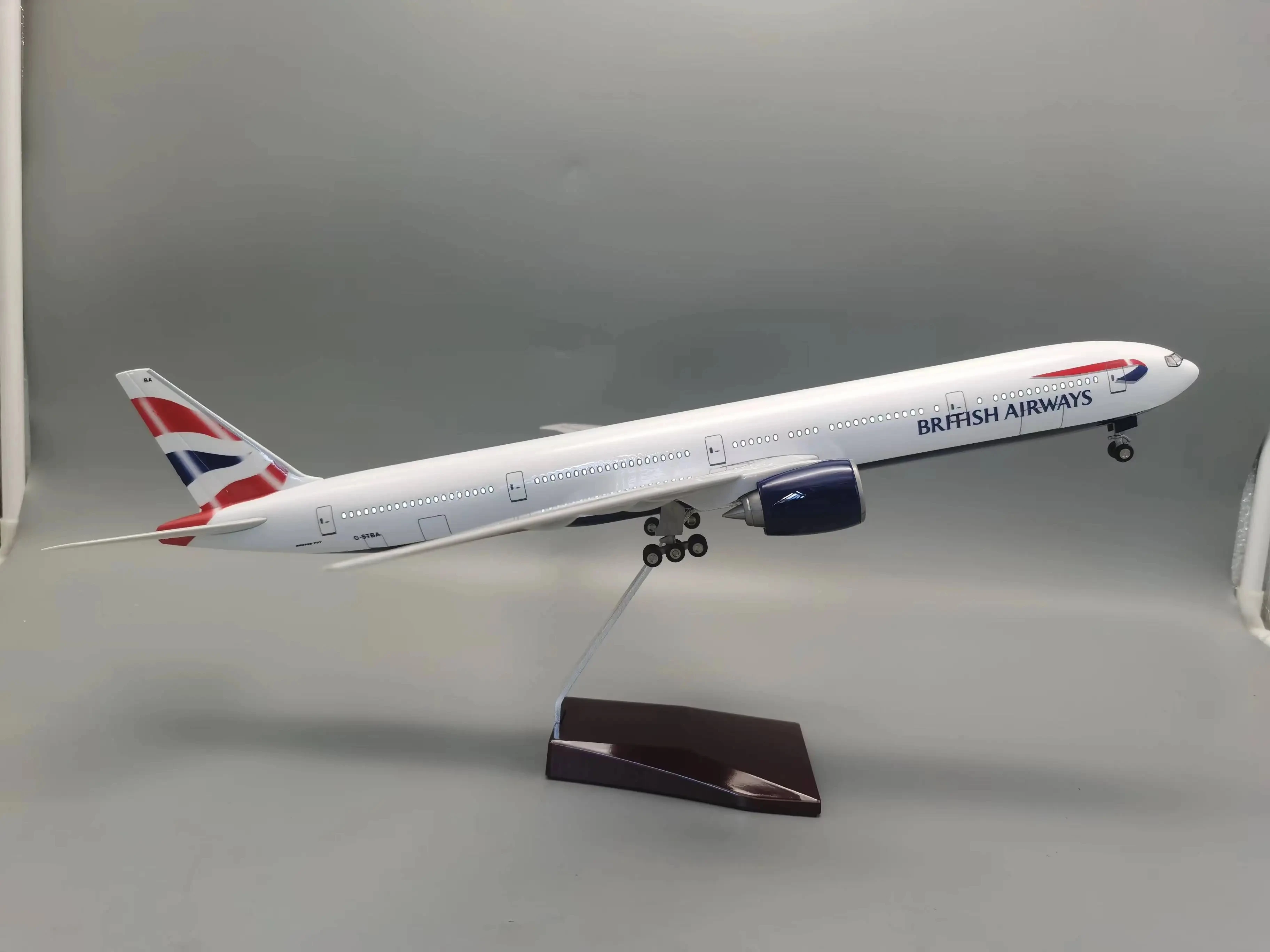 47cm 항공기 다이캐스트 B777 브리티시 에어웨이즈 모형 비행기 키트 (램프 및 받침대 포함) 레진 스케일 비행기 항공 애호가 기념품