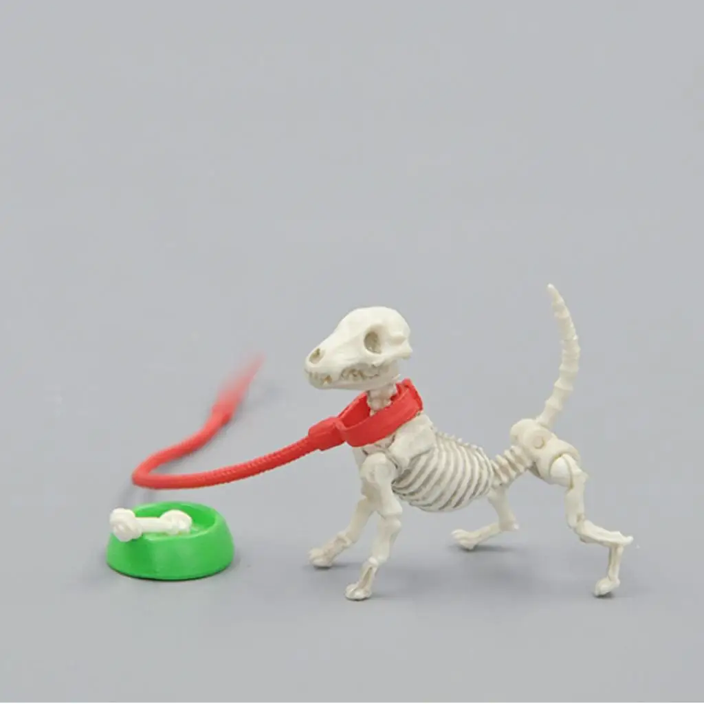 Dollhouse Miniatures Pose Skeleton Dog Bowl Set Halloween Props