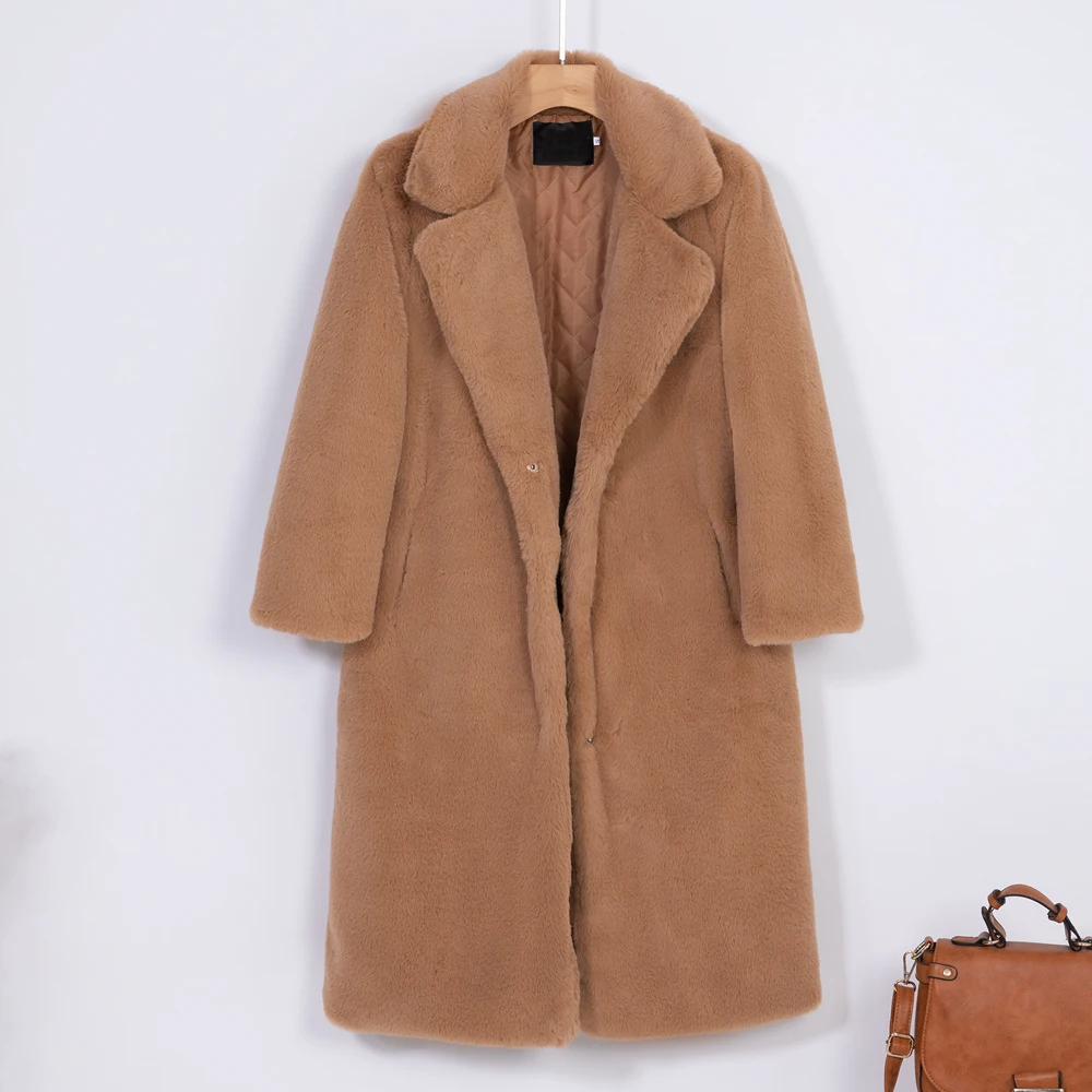 waterproof puffer coat 2021 New Women Winter Warm Faux Fur Coat Thick Women Long Coat Turn Down Collar Women Warm Coat With Belt Casaco Feminino womens parka Coats & Jackets