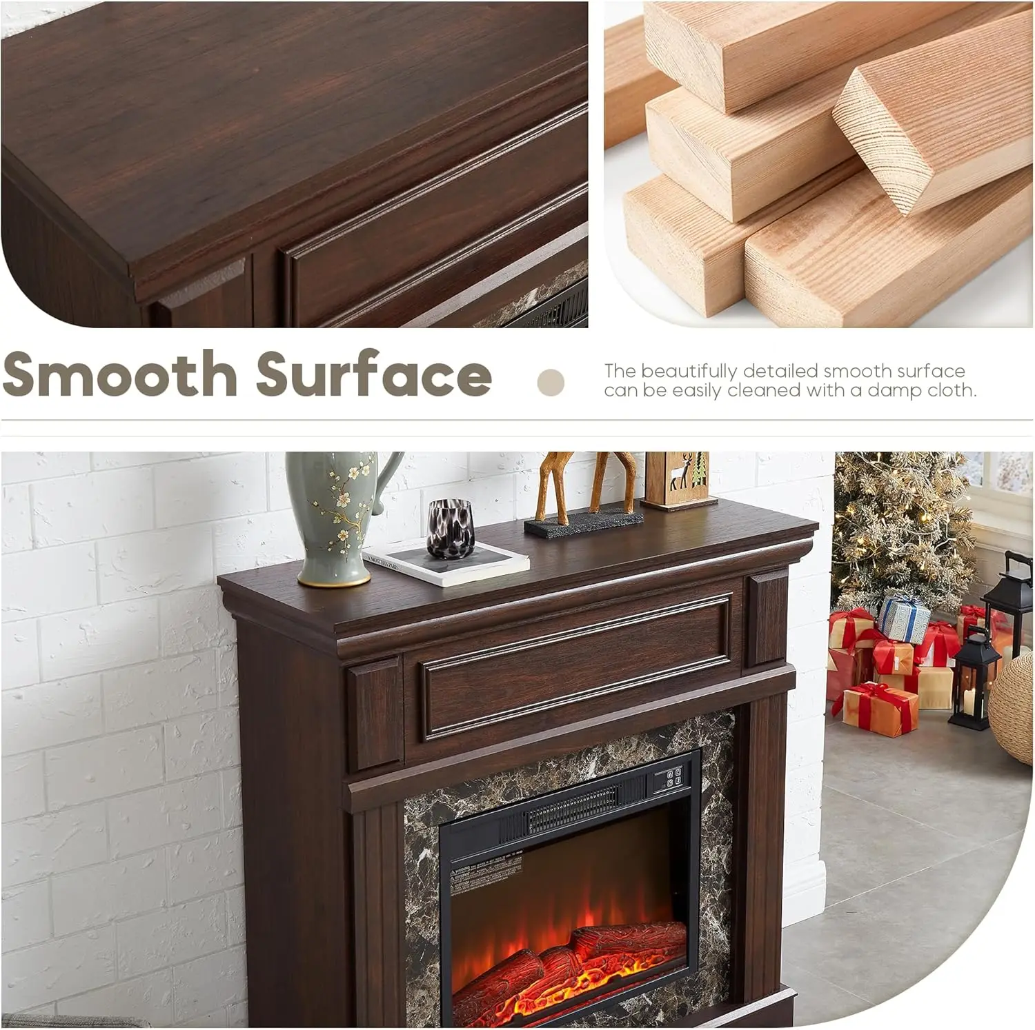 43" Electric Fireplace with Mantel, Electric Fireplace Heater, TV Stand w/Freestanding Electric Fireplace, Fireplace Mantel 6