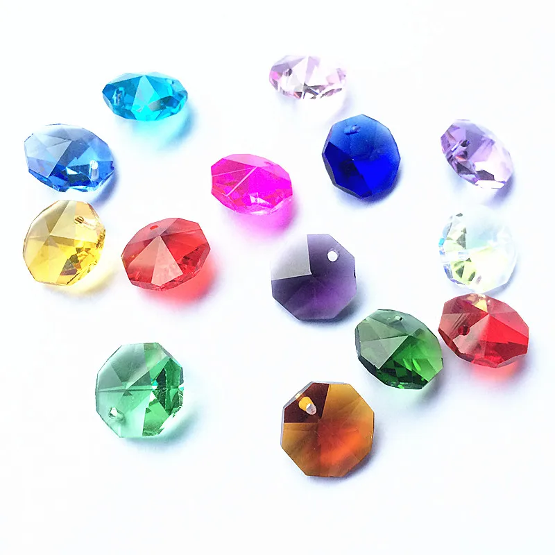Crystal Beads 20pcs Multicolor 14mm Crystal Octagonal Beads One Hole K9 Crystal Chandelier Parts Accessories DIY Wedding & X-tr