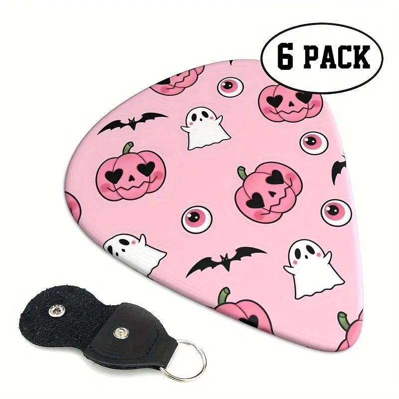 6 Pcs Original Sound Guitar Picks Double-Sided Printed Ukulele Guitar Finger Shrapnel Keychain Holster Gift For Music Lovers