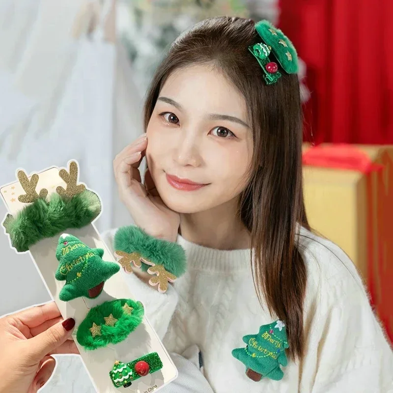 Creative Christmas Gift Set Antler Hairpin Brooch Hair Accessories Christmas Party Headwear Holiday Rubber Hair Accessories Gift