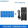 5800mAh rechargeable 3.7V Li-ion 16340 batteries CR123A battery for LED flashlight wall charger, travel for 16340 CR123A battery 3