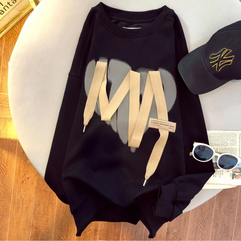 

2023 Spring And Autumn New Niche Design Sense Ribbon Hoodie Female Explosive Women's Loose Casual Crewneck Top Coat 110